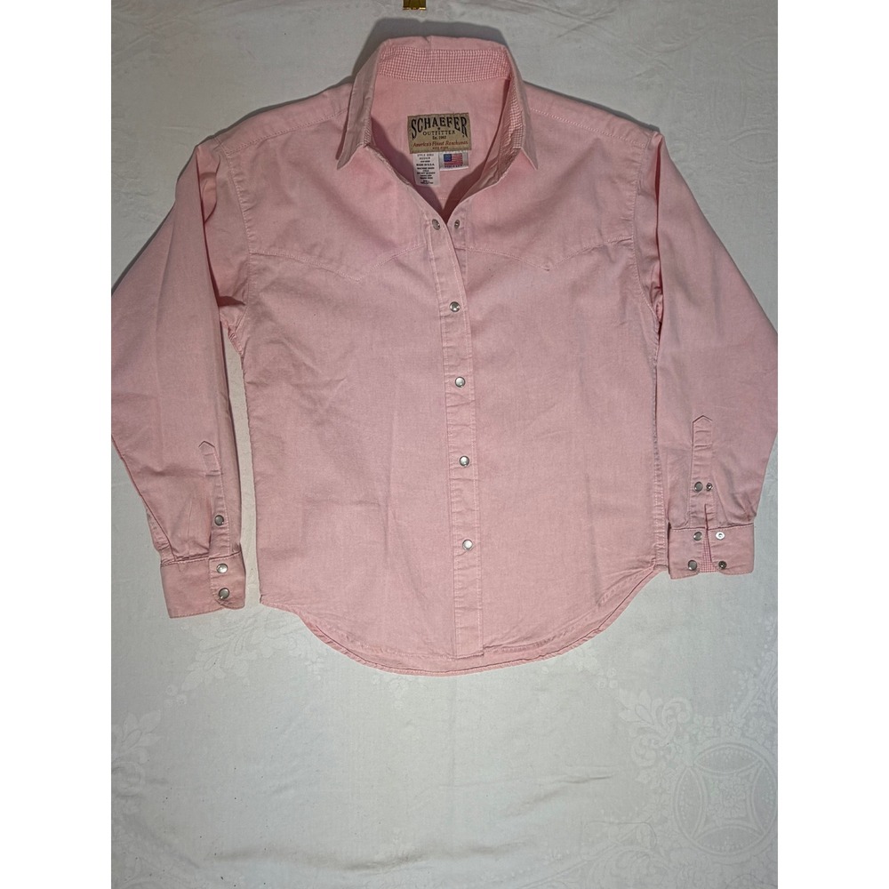Schaefer Outfitter Pink Western Snap Shirt Women Medium Cotton Canvas USA Made
